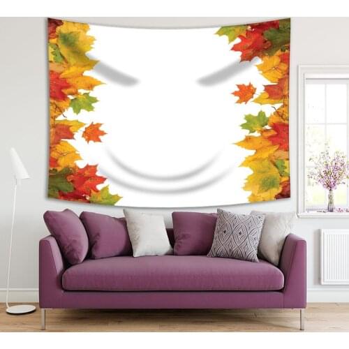 Tapestry Colorful Autumn Maple Leaves Frame on White background Decorative Artwork Green Red Yellow