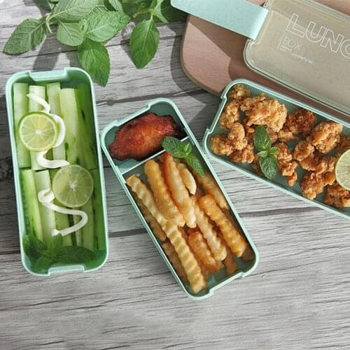 900ml Portable Healthy Material Lunch Box 3 Layer Wheat Straw Bento Boxes Microwave Dinnerware Food Storage Container Foodbox