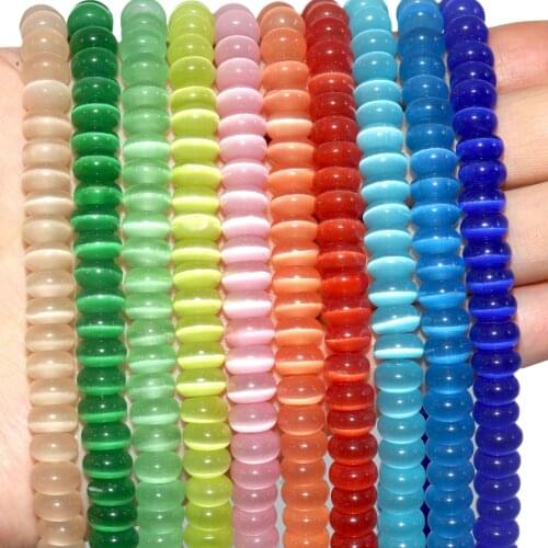 Colorful 4 * 8MM Natural Rondelle Stone Beads Cat Eye Spacer Round Loose Beads Charm DIY Bracelet Necklace Earrings Material