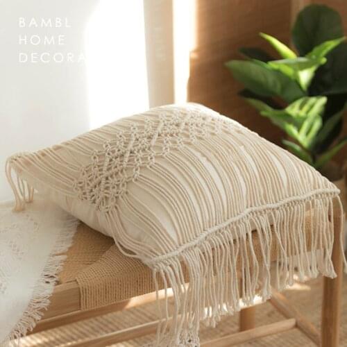 Linen Macrame Pillowslip Hand-woven Pillow Cover Geometry Bohemia Style Pillowcase 45*45cm 100% Cotton Cushion Covers Home Decor