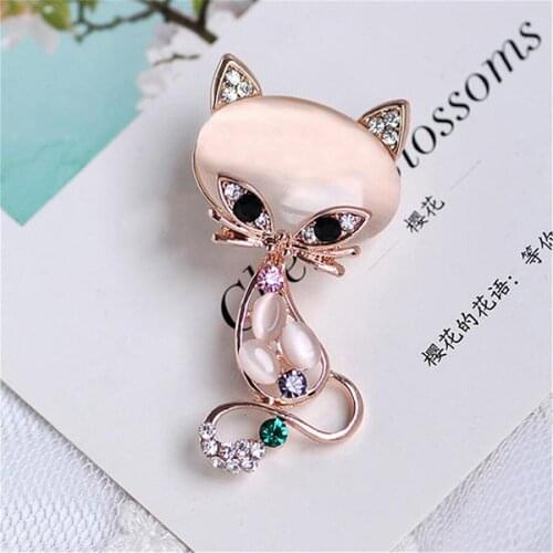 New Fashion Hot Sale Gold Color Filled Multicolor Opal Stone Fox Brooches Womens Fashion Cute Animal Crystal Pin Brooch Jewelry