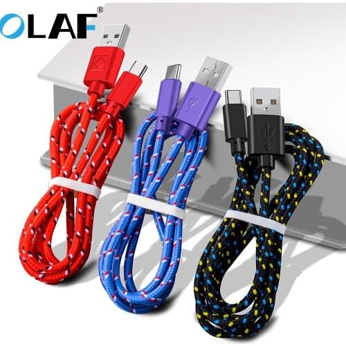 OLAF Nylon Braided Micro USB C Type-C Cable Data Sync USB Charger Cable For Samsung Huawei Xiaomi HTC Fast Charging Cables cords