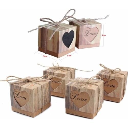 Wedding Favor and Gifts Box LOVE Heart Kraft Gift Bag with Twine Candy Boxes Baby Shower Bomboniera Giveaways Box Party Supplies