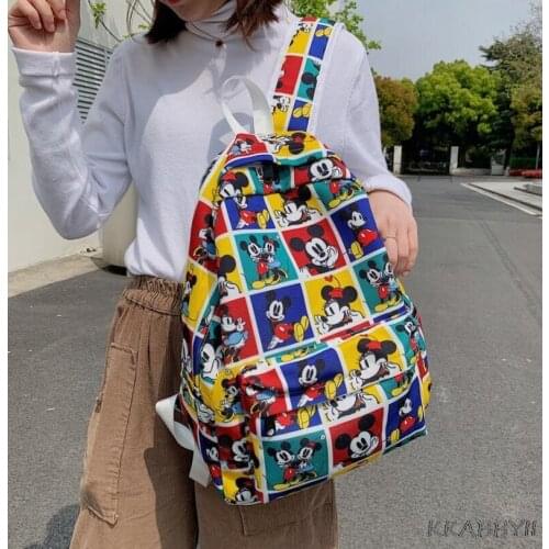 Disney Mickey Women Backpack High Quality Female Soft Canvas School Bag For Teenagers Girls Boys Travel Double Mochilas