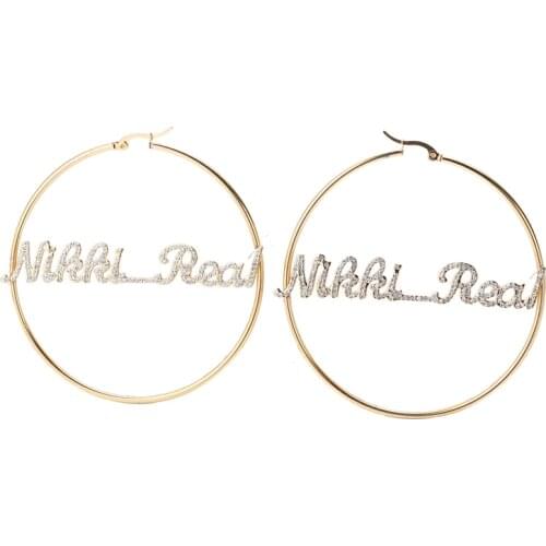 Senfai Personalized Custom Name Crystal Hoop Earring Stainless Steel Women Fashion Jewelry Mothers Day Gift