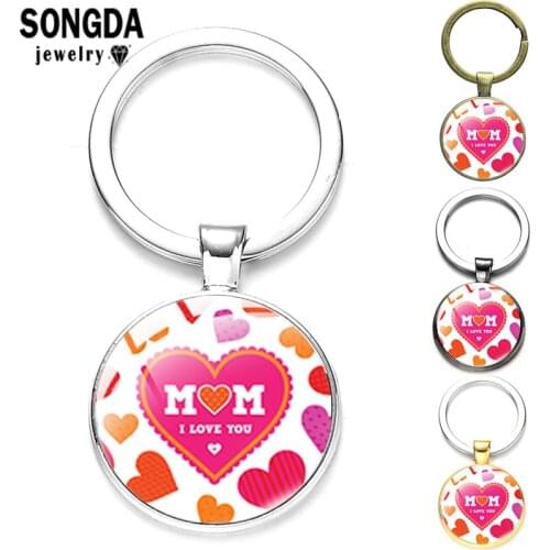 SONGDA Love Mom And Dad Keychain Creative Gifts Art Design Pattern Glass Dome Photos Key Rings Beautiful Car Pendant Decorations
