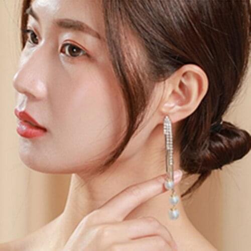 Trend Simulation Pearl Long Earrings For Women Geometry Wedding Pendant Earrings Fashion Korean Jewelry Good Quality Earrings