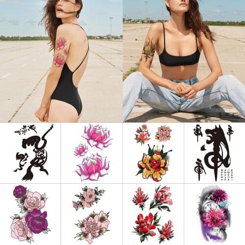 Temporary tattoo stickers Flower watercolor sticker tattoo Personalized text ink tattoo for women arm Body art tattoo