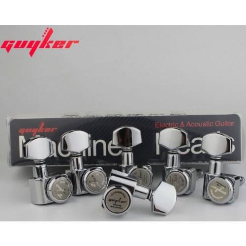 1 Set GUYKER 6 In-line Machine Heads no screws Locking Tuning Key Pegs Tuners Chrome Silver 6R