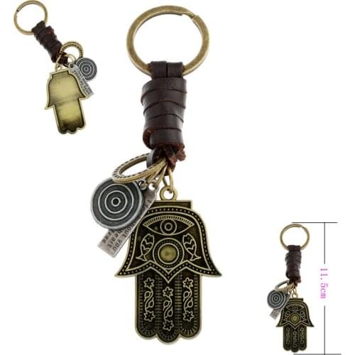 1 Pcs Antique Bronze Metal Axe Hamsa Hand Fatima Eye Keyrings Key Chains Holder Purse Bag For Car Gift Jewelry