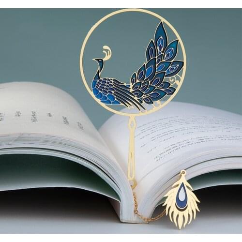 1PC Metal Bookmark Chinese Style Peacock Hollow Tassel Pendant Book Clip Mark Stationery Student Gift