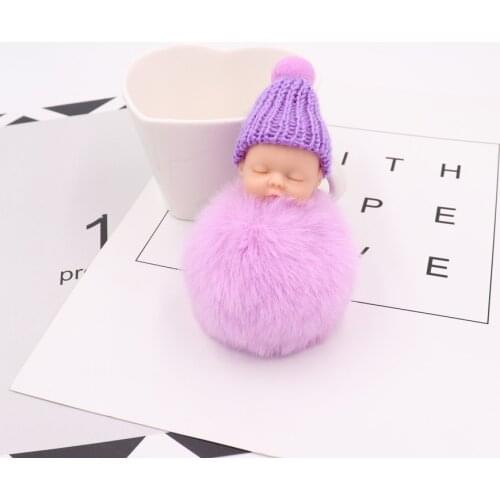1Pcs Cute Fluffy Sleeping Baby Keychain Pompom Rabbit Fur Ball Key Chain Car Keyring Women Key Holder Bag Pendant Charm Jewelery