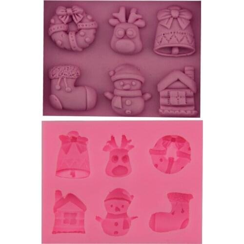1Pcs Christmas Socks House Snowman Silicone Fondant 3D Cake Mold Cupcake Candy Chocolate Baking Tool