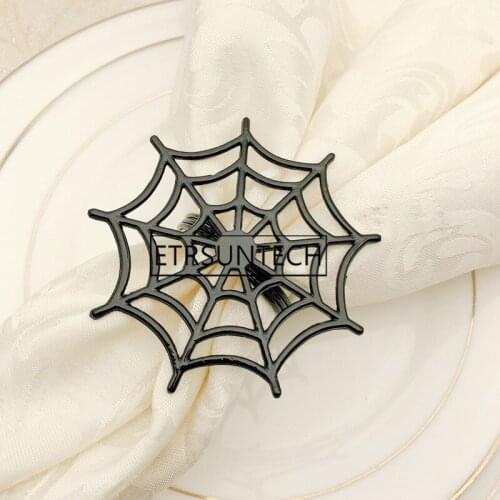 100pcs Halloween Black Spider Web Napkin Ring Metal Napkin Circle Napkin Buckle Halloween Party Table Props