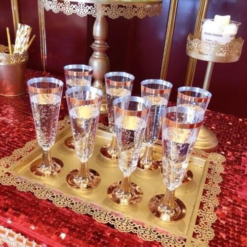 Best 24Pcs 150 Ml Plastic Rose Gold Rimmed Clear Hard Disposable Party Wedding Cups Premium Fancy Champagne Glasses Flutes