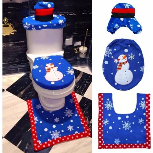 3pcs/set Christmas mat Bathroom Decor Xmas rug Blue Snowman Toilet Seat Cover and Rug Bathroom New Year Home Decorations Gift