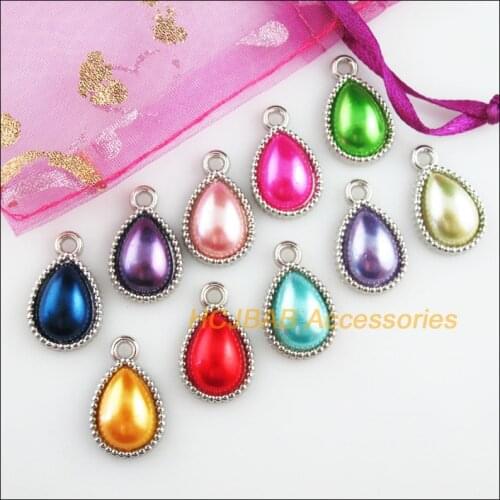 30 New Teardrop Charms Dull Silver Plated Acrylic Retro Pendants 13x21mm
