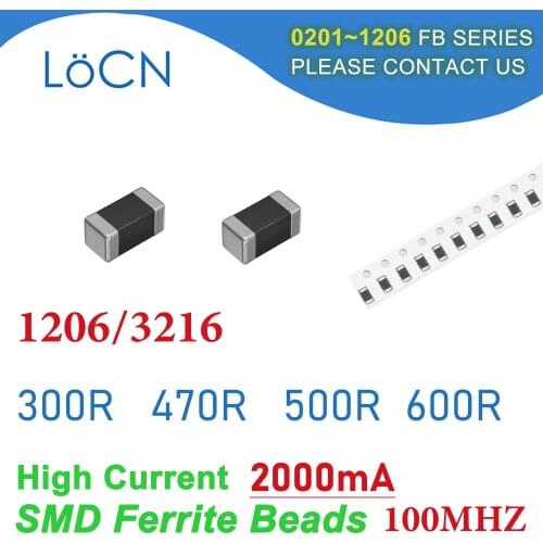 4000PCS 1206/3216 100MHZ 2A SMD Ferrite Beads 300R 470R 500R 600R 2000mA Chip Inductor Multilayer 25% High Quality High Current