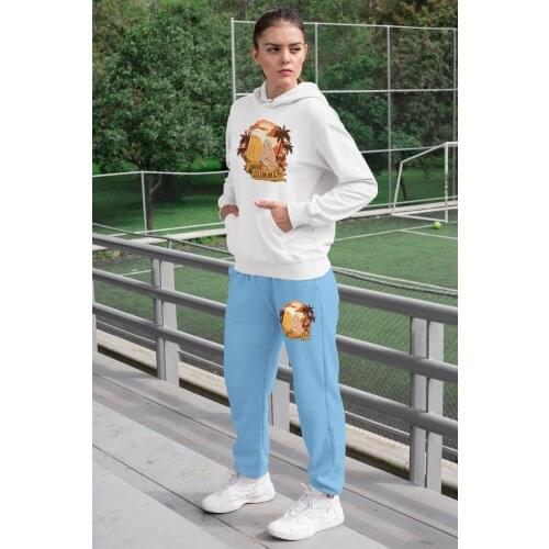 Angemiel Wear Holidaymaker Man Women Tracksuit Set White Hooded Sweatshirt Blue Sweatpants