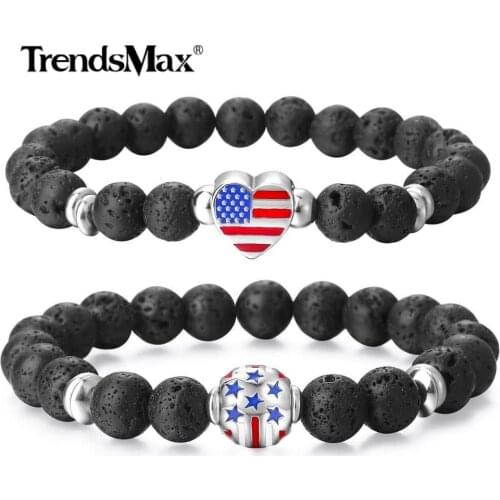 Natural Lava Stone Bracelet Mens Womens Essential Oil Diffuser Bracelet Love USA American Flag Heart Couple Jewelry DBM57