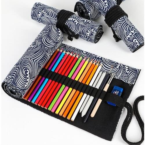 Roll School Pencil Case for Girls Boys Pencilcase 24/36/48/72 Pen Bag Large Canvas Box Stationery Pouch Kit