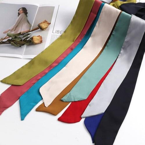 Long Skinny Scarf for Lady Neck Tie Solid Silk Hairband Foulard Female Ribbon Belt Scarves Headband Decoration