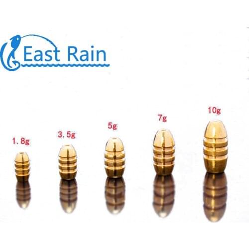 East Rain 50pcs/lot Brass Bullet Sinker Bass Fishing For Texas Rig Fishing Sinkers Bullet Shape Copper Tackle free shipping