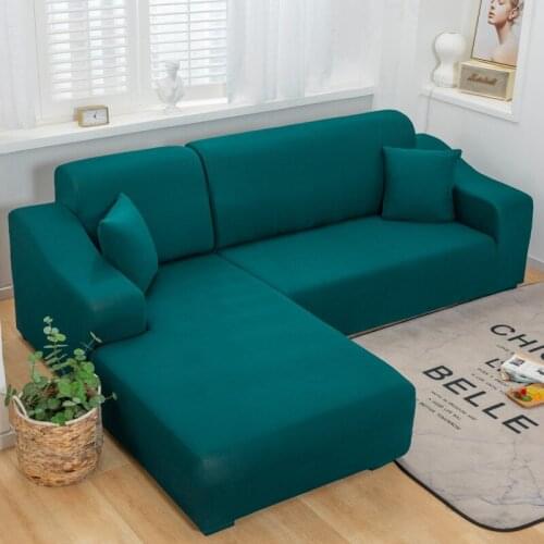 Sofa Cover Elastic Green Solid Color Couch Cover Stretch 3 Seat Loveseat Chaise Longue Slipcover For Living Room L Shape