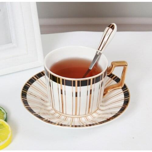 Elegant Bone China Golden European British Coffee Cup Tea Cup Set Drinkware