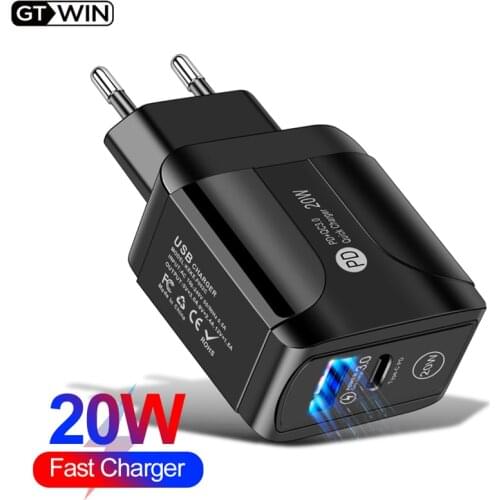 GTWIN 2 Ports QC3.0 PD USB Quick Charger EU/US/UK Plug For Samsung Galaxy S10 Lite Phone Smart Charging Station Mobile Charger
