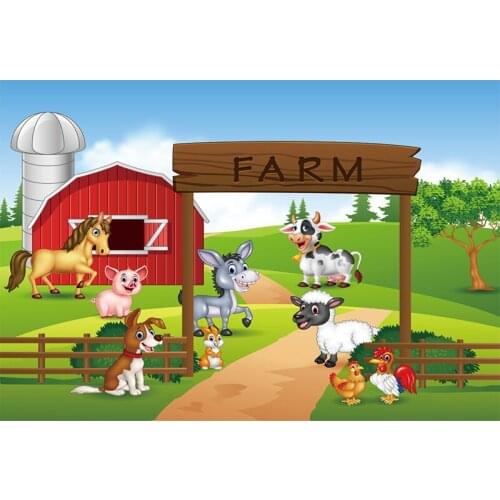HUAYI Custom Backdrop Farm Animals Theme Party Barnyard Barn Cake Table Background Garden/Outdoor Photo Booth Decor XT-6525