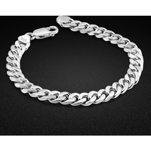 Classic Mens 925 Silver Bracelet Fine Jewelry Original Silver 6.5MM Cuban Chain Male Cocktail Party Accessories Gift