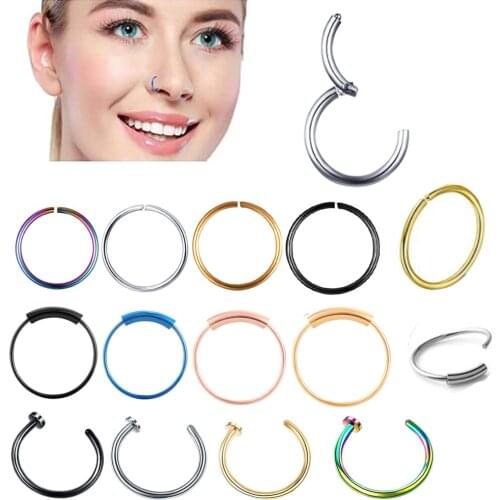 TIANCIFBYJS Steel Clicker Segment Nose Hoop Ring 20g Body Jewelry Helix Tragus Earring Cartilage Piercing Studs 1pcs for Women