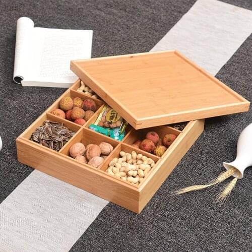 Creative Wooden Compartment Snack Platter Nut Fruit Platter Home Storage Dessert Candy Box with Lid Living Room Table Decoration