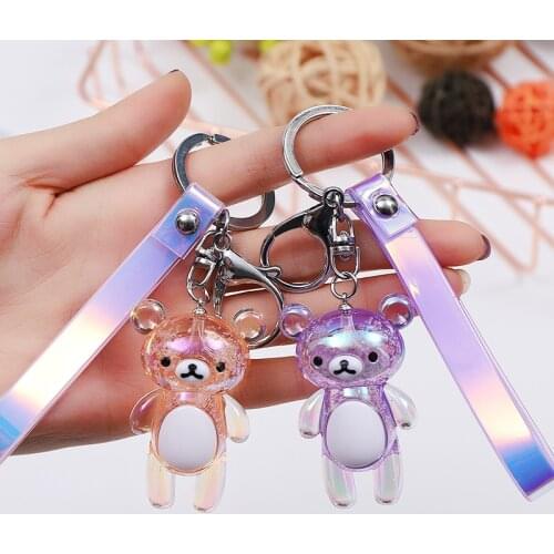 Creative Acrylic Bubble Bear Fantasy Color Leather String Key Clock Hanging Couples Key Ring Small Gift key chain car