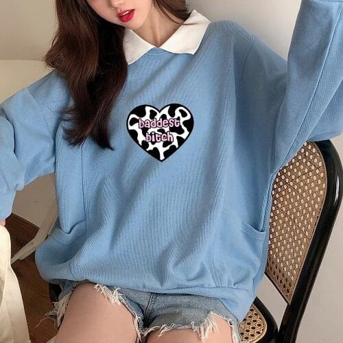 Kawaii Dairy Cow Jumper Cotton Aesthetic Sweatsuit Women Casual Hoodie with Pocket All-match Girls Sweatshirt Clothes for Teens