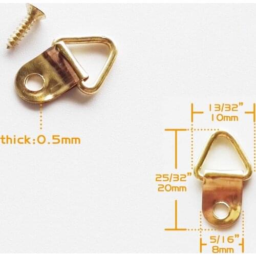 100pcs Mini Golden Triangle D-Ring Picture Oil Painting Mirror Photo Frame Hook Hanger 10x20mm with Screws Furniture Accessories