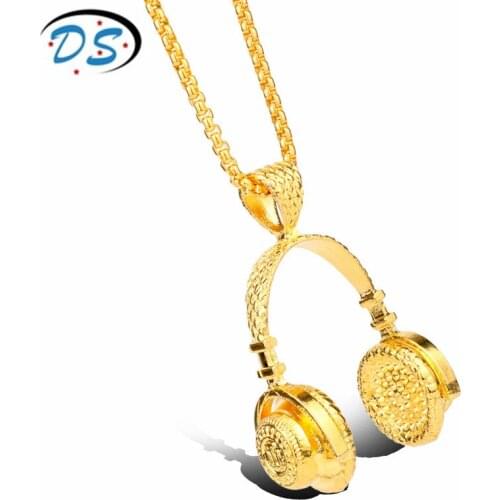 Men Women Punk Hip Hop Jewelry Stainless Statement Necklace Headset Headphones Pendant Necklace Collier