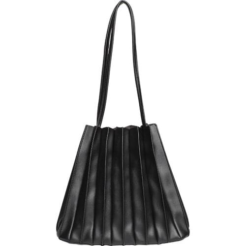 New Pleated Bucket Leisure Fashion Large Capacity Baby Purses Handbags Mother Bag Simple Soft Leather Shoulder Bag Womens Bag