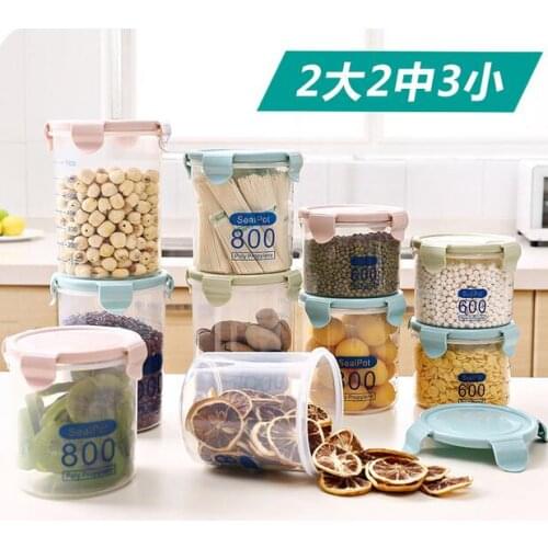 Transparent Plastic Canister Kitchen Organizer Grains Seal Storage Box 7 Pieces/Set