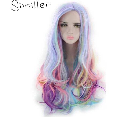 Similler Halloween Costume Wigs for Women Multicolor Long Curly Synthetic Wig Party Cosplay High Temperature Fiber Hair 24inch