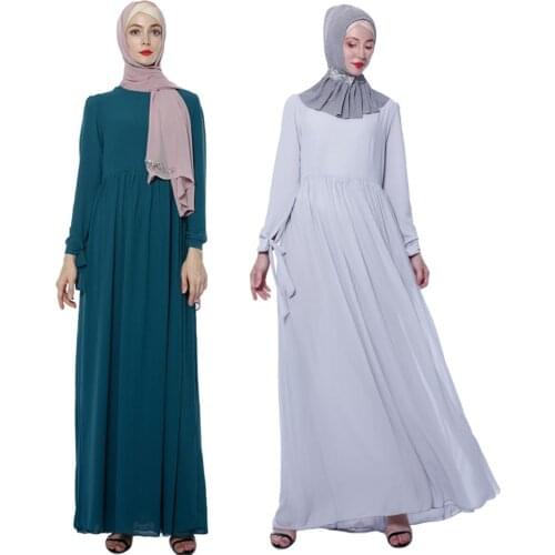 Muslim Women Abaya Chiffon Long Maxi Dress Jilbab Islam Turkey Cocktail Party Arab Draped Design Long Sleeve Dress 2019 Fashion