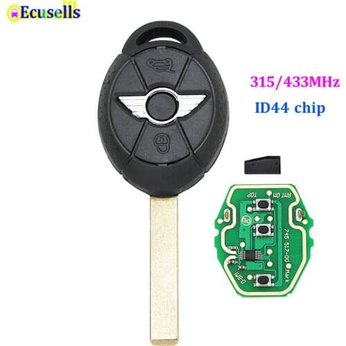FULL Remote Key Fob 3 Button For BMW Mini Cooper 315MHZ / 433MHZ ID44 CHIP Uncut Blade