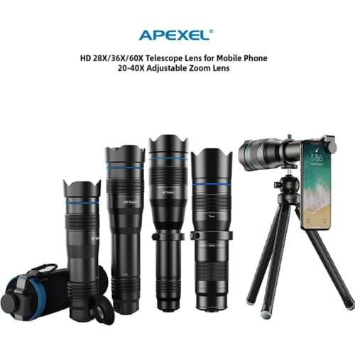 APEXEL Professional HD 20-40X/28X/36X/60x Telephoto Zoom Lens Monocular With Selfie Tripod Shutter For Traveling Hunting Hiking