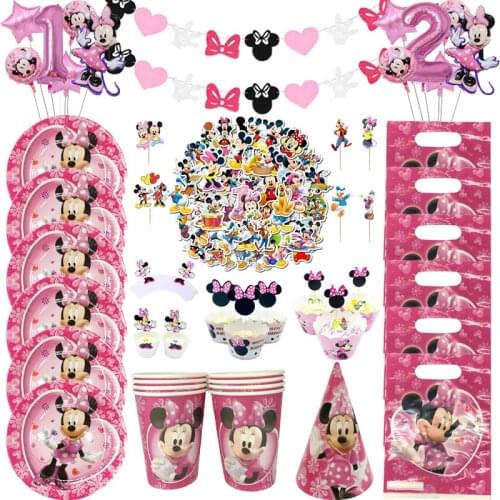 Disney Minnie Mouse Theme Birthday Party Supplies Cup Plate napkin Kids Girl Party decoration Disposable Tableware Set