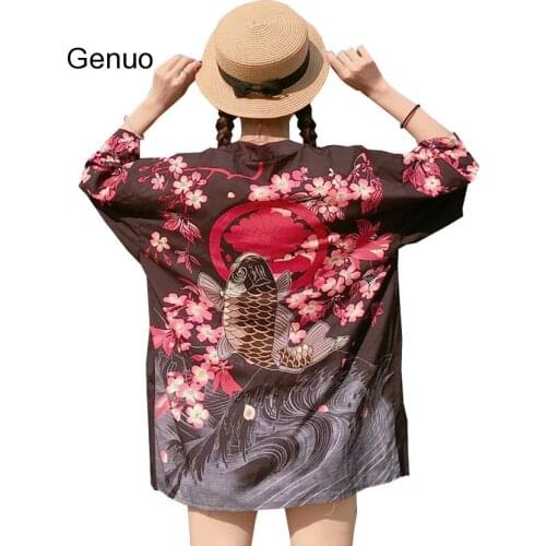 Japanese Traditional Costumes Sakura Kimono Cardigan Man Woman Lovers Clothes Beach Robe Haori Yukata Bushido Outfits