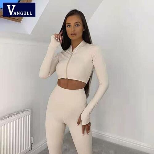 Vangull Cardigan Tight Spring And Autumn Women 2 Two Piece Long Sleeve Crop Tops Tshirt Leggings Pants Casual Fitness Tracksuit