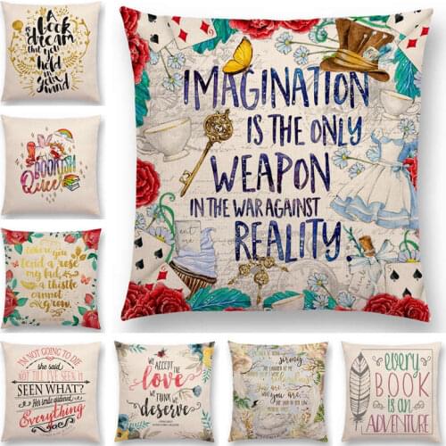 Gorgeous Flowers Sofa Pillow Case faGraceful Thought Beautiful Language Brilliant Words Decorative Letters Cushion Cover