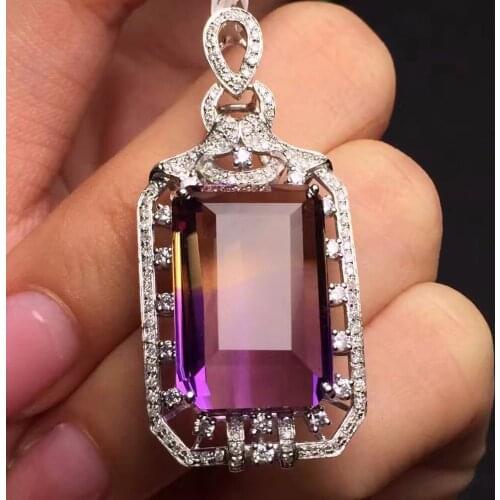 Fine Jewelry G18K Real 18K Gold Jewelries Rose Gold 100% Natural Ametrine Gemstone Real Gold Pendant Necklace