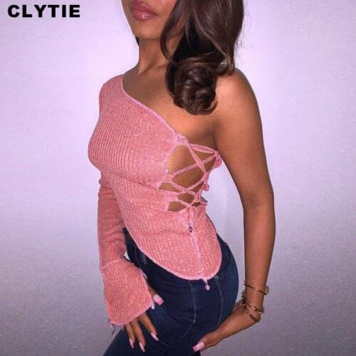 Clytie New Spring Skew Collar T Shirt Women Long Sleeve Skinny Ladies Beach Outside Style Fashion Streetwear Female Top